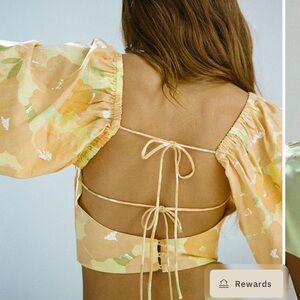 SABO Jianna Backless Floral Puff Sleeve  Top